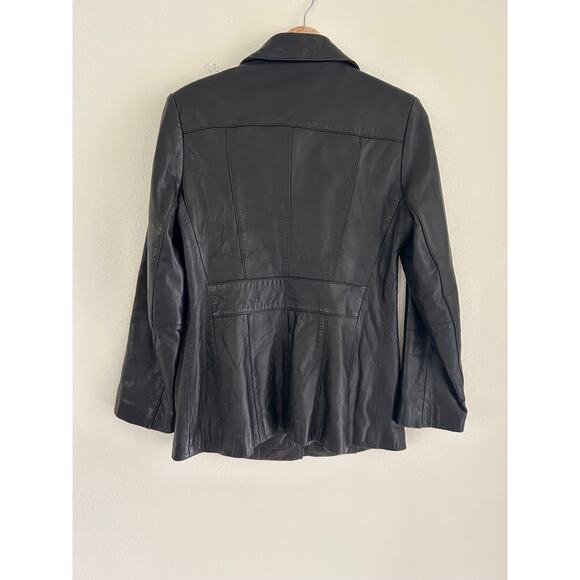 Anonymous John Carslisle Leather Jacket Women SZPM Black 3 Button Classic Blazer - Picture 6 of 12